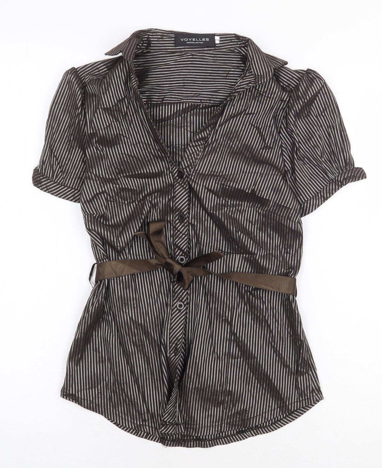 Womens UK Size 4XL Voyelles Brown Basic Button-Up