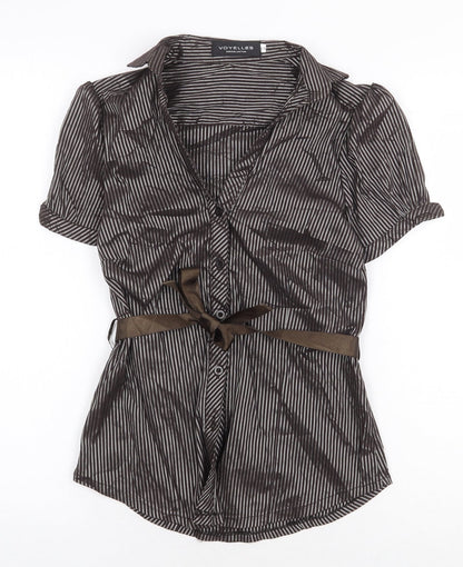 Womens UK Size 4XL Voyelles Brown Basic Button-Up