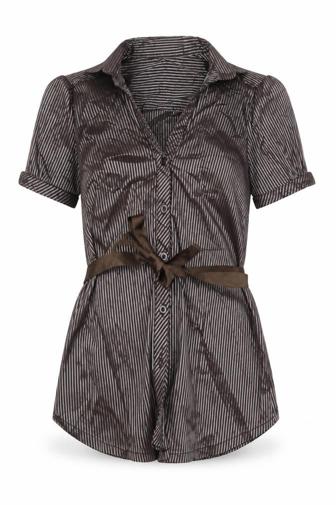 Womens UK Size 4XL Voyelles Brown Basic Button-Up