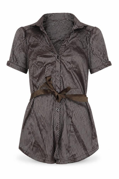Womens UK Size 4XL Voyelles Brown Basic Button-Up