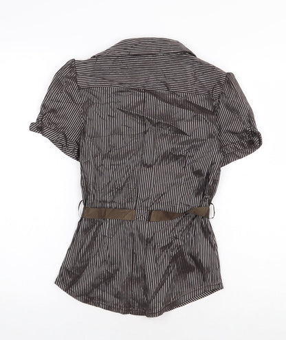 Womens UK Size 4XL Voyelles Brown Basic Button-Up