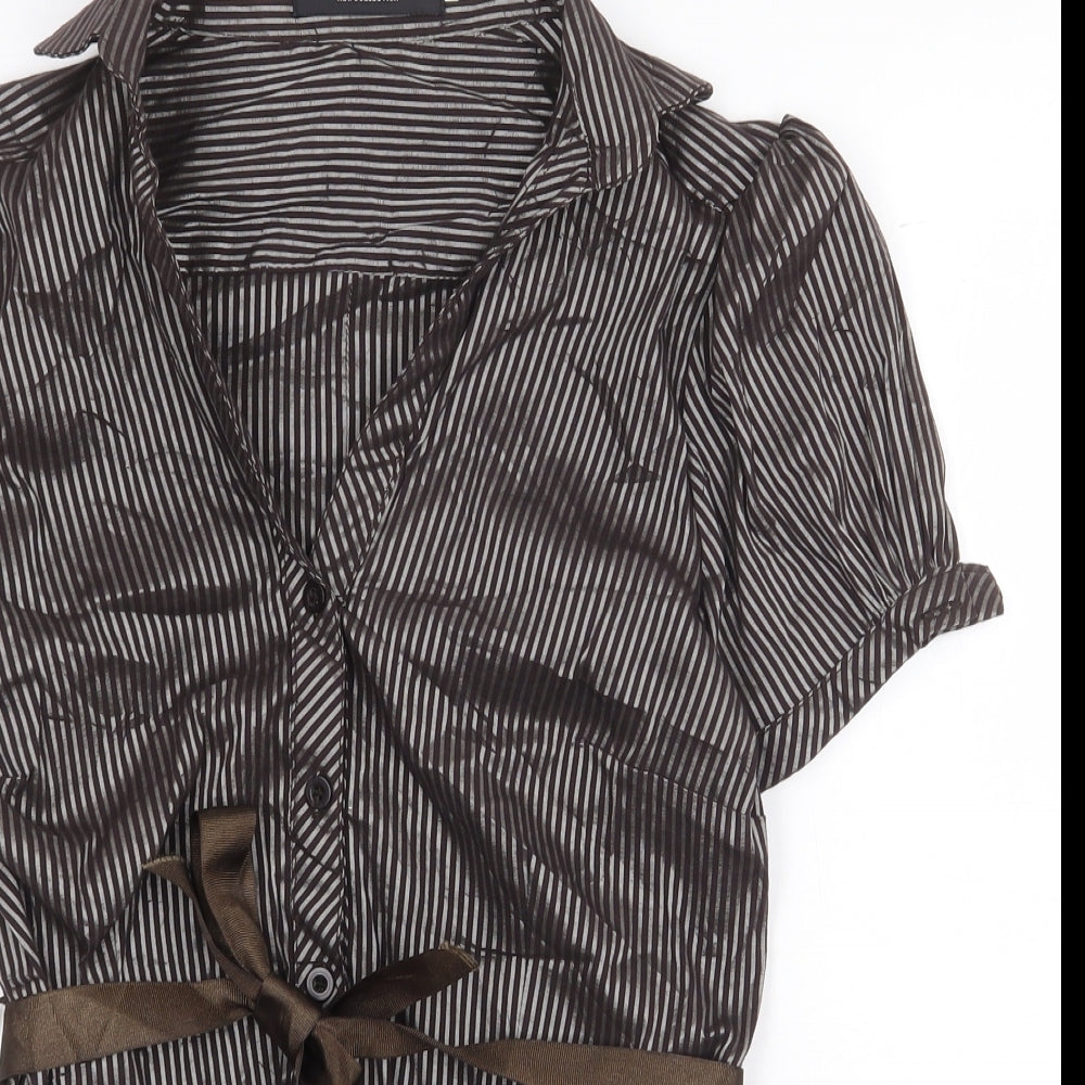 Womens UK Size 4XL Voyelles Brown Basic Button-Up