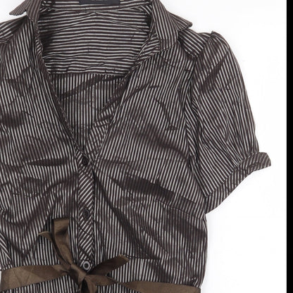 Womens UK Size 4XL Voyelles Brown Basic Button-Up