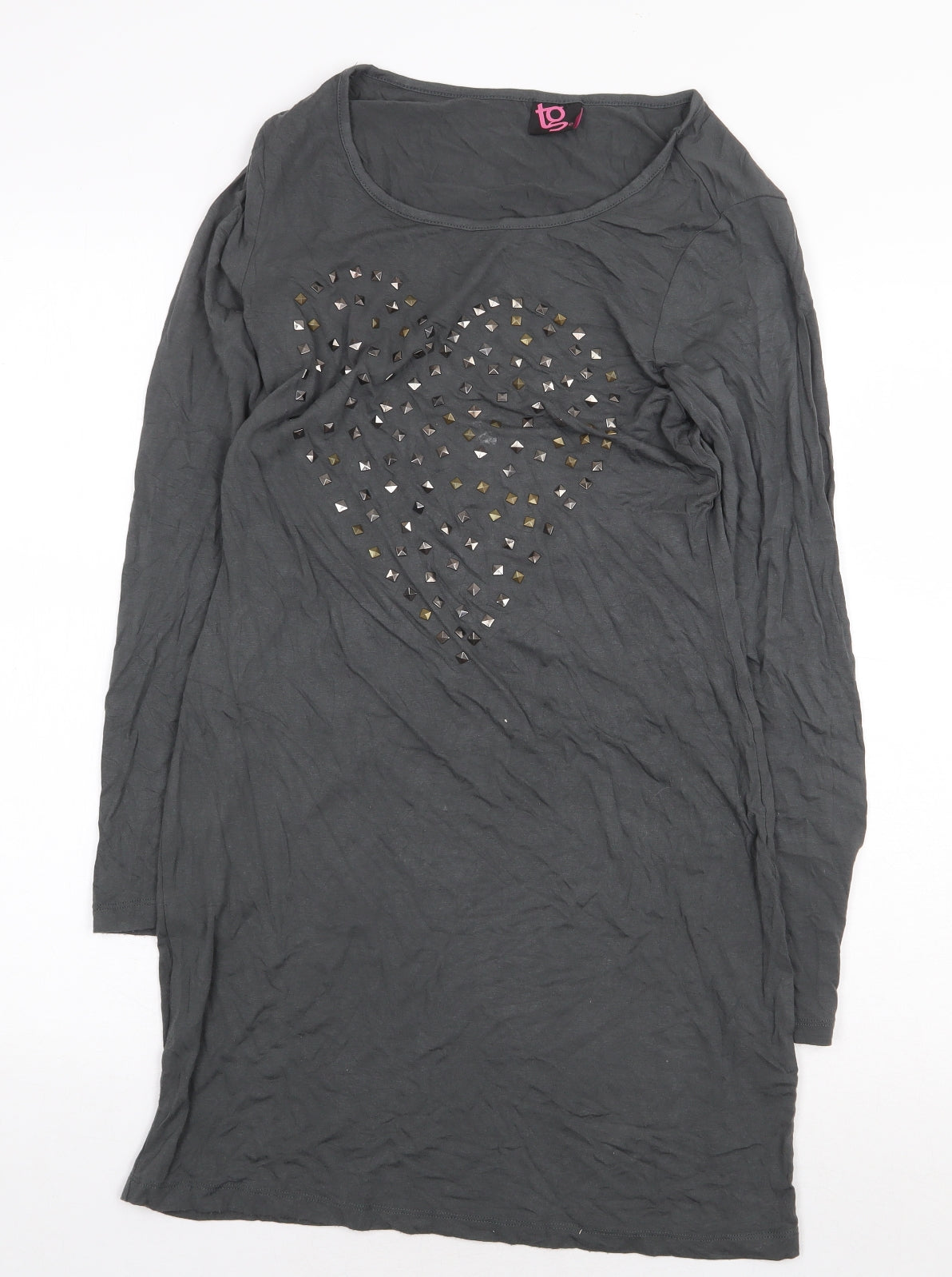 TG Womens Grey Viscose Tunic Blouse Size 10 Boat Neck