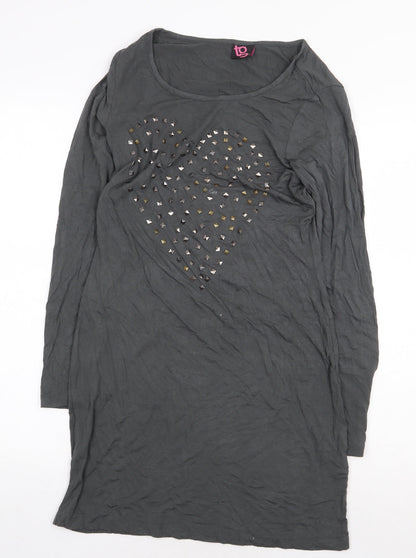 TG Womens Grey Viscose Tunic Blouse Size 10 Boat Neck