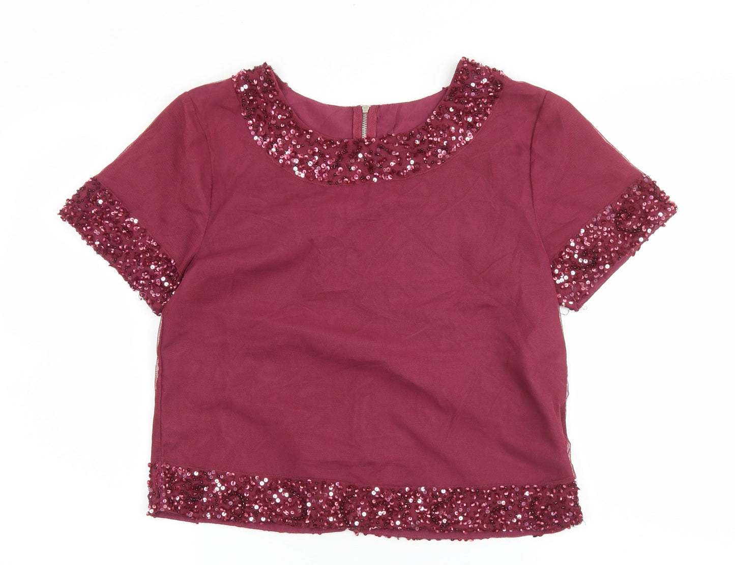 QED London Womens Purple Nylon Basic Blouse Size 10 Boat Neck
