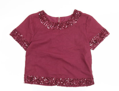 QED London Womens Purple Nylon Basic Blouse Size 10 Boat Neck