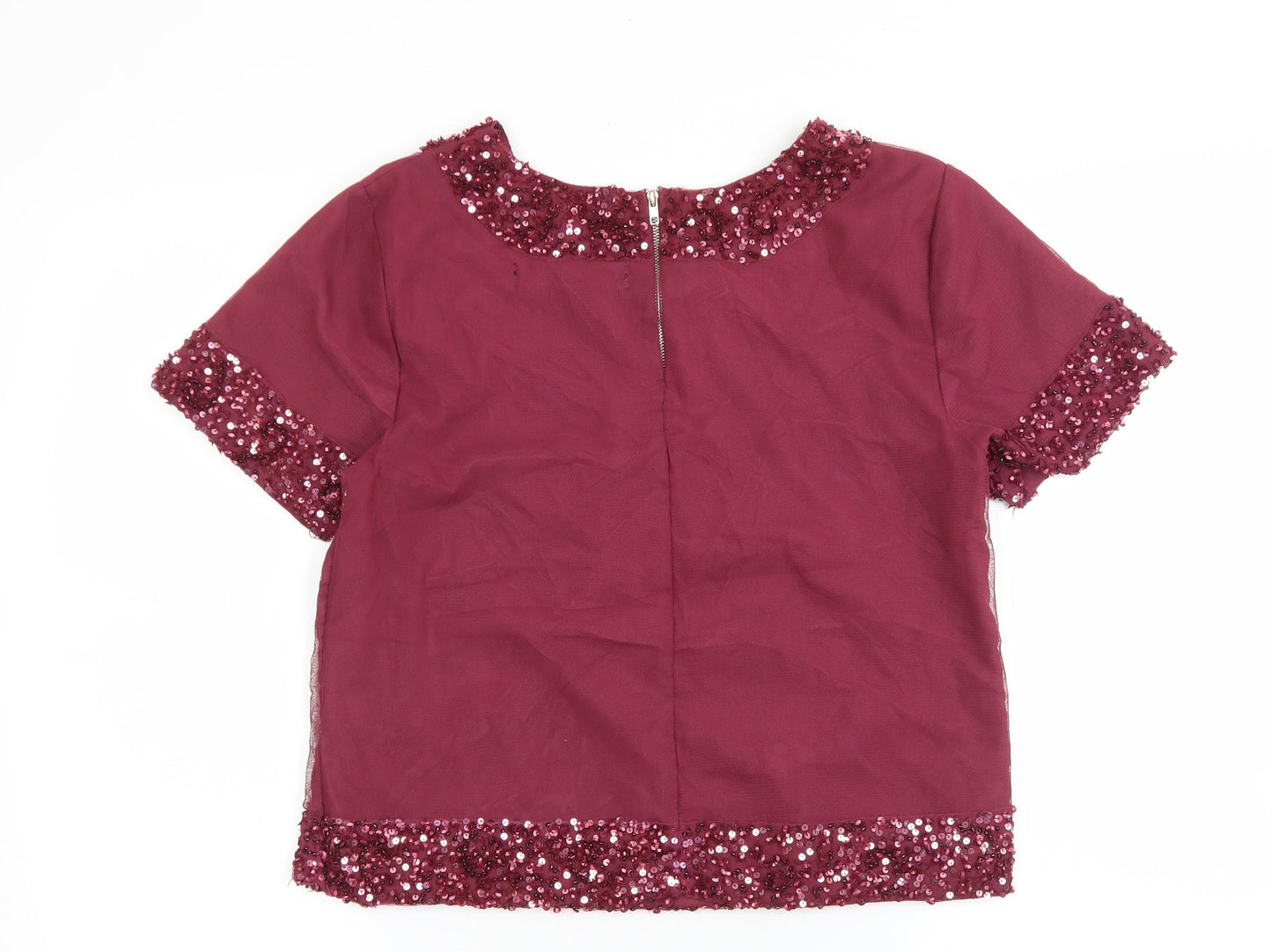 QED London Womens Purple Nylon Basic Blouse Size 10 Boat Neck