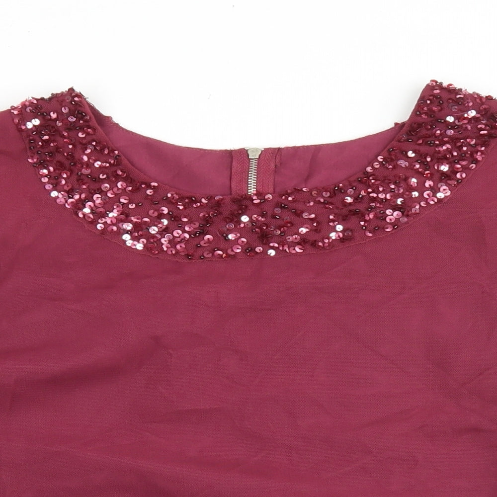 QED London Womens Purple Nylon Basic Blouse Size 10 Boat Neck