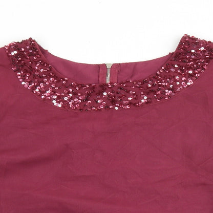 QED London Womens Purple Nylon Basic Blouse Size 10 Boat Neck