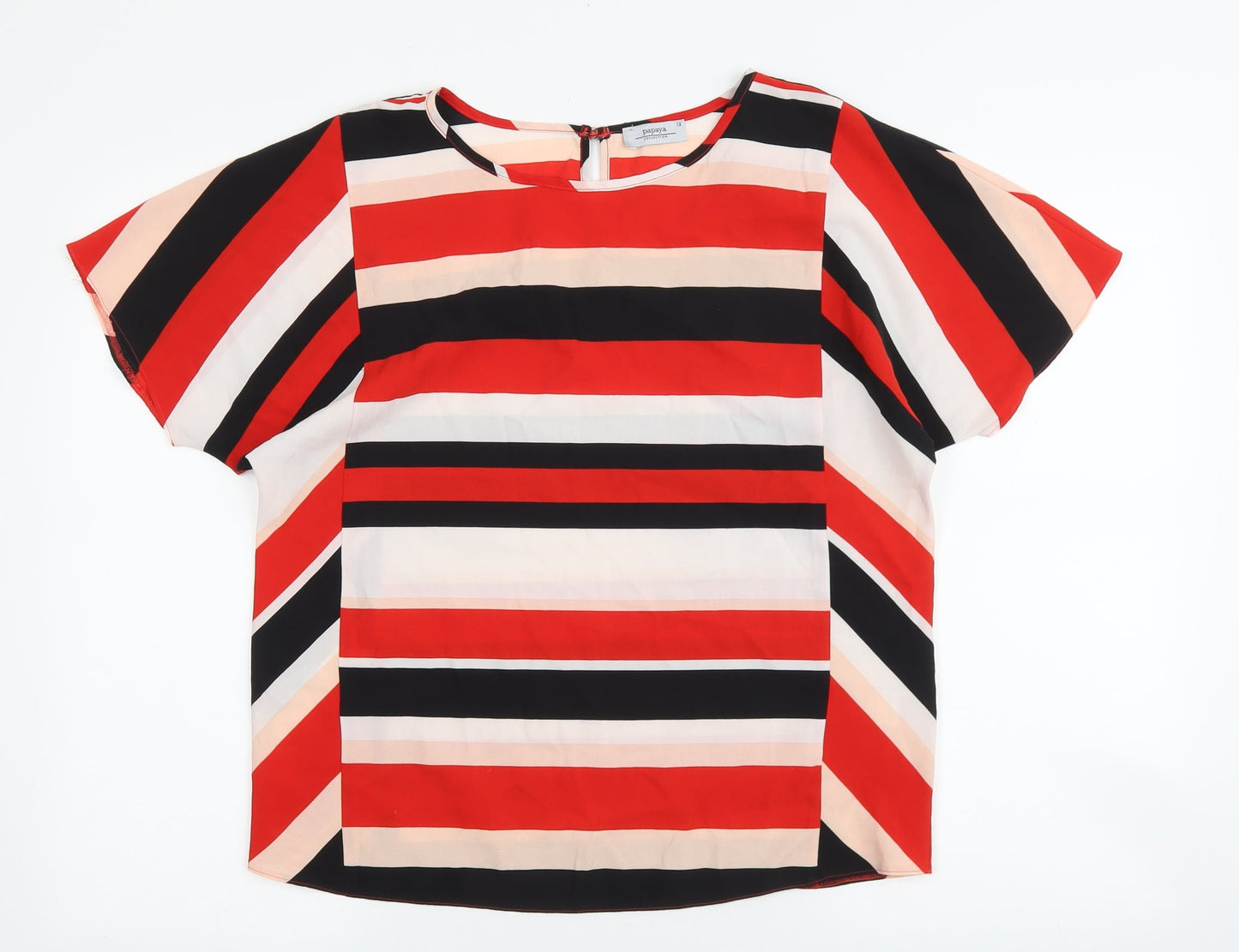 Papaya Womens Multicoloured Striped Polyester Basic Blouse Size 12 Boat Neck