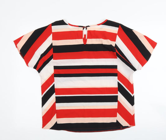 Papaya Womens Multicoloured Striped Polyester Basic Blouse Size 12 Boat Neck