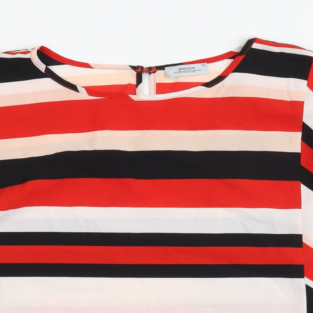 Papaya Womens Multicoloured Striped Polyester Basic Blouse Size 12 Boat Neck