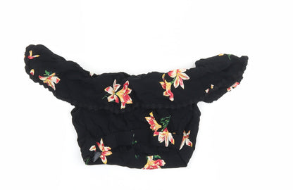 Miss Selfridge Womens Black Floral Polyester Cropped Blouse Size 8 Off the Shoulder - Bardot Embroidered Trim