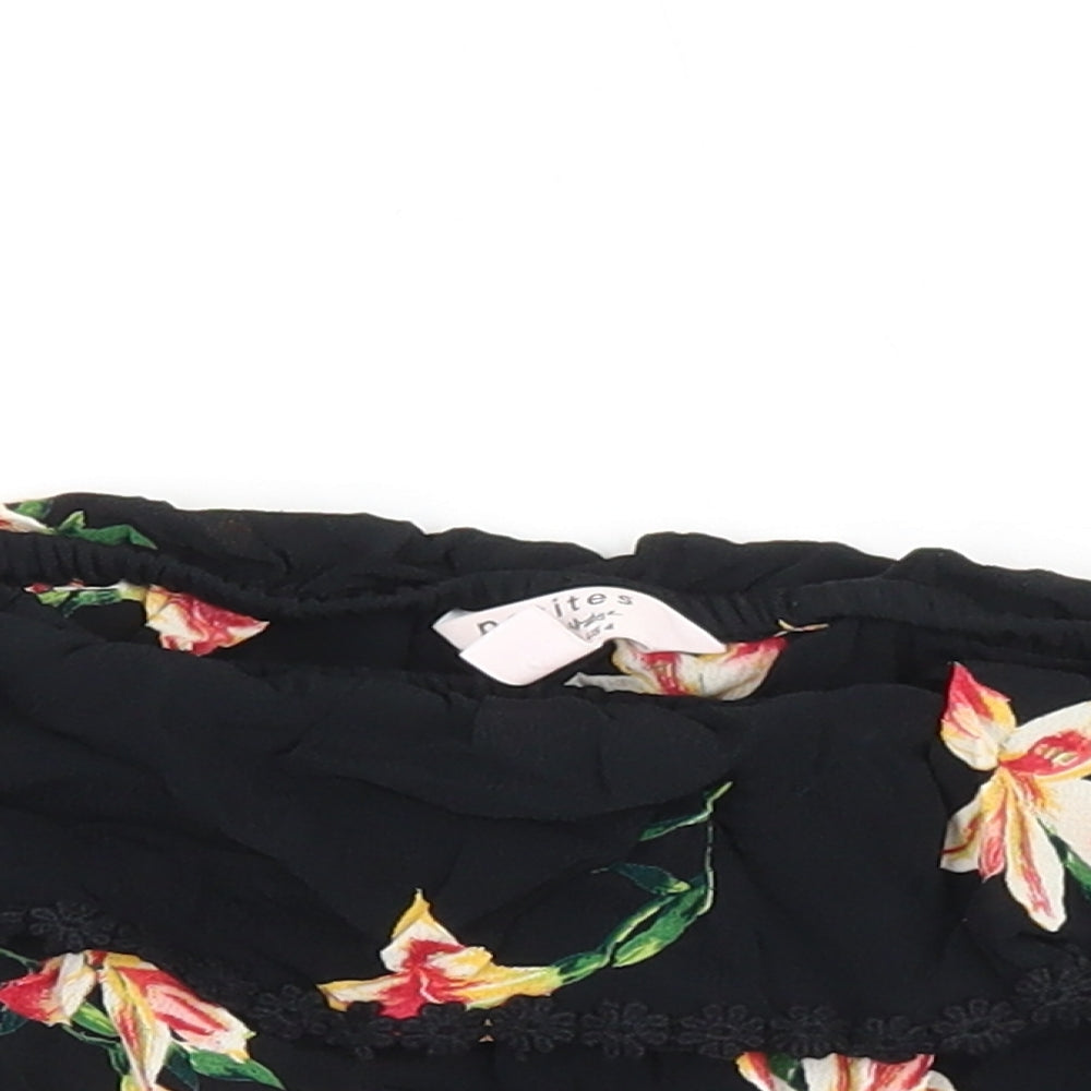 Miss Selfridge Womens Black Floral Polyester Cropped Blouse Size 8 Off the Shoulder - Bardot Embroidered Trim