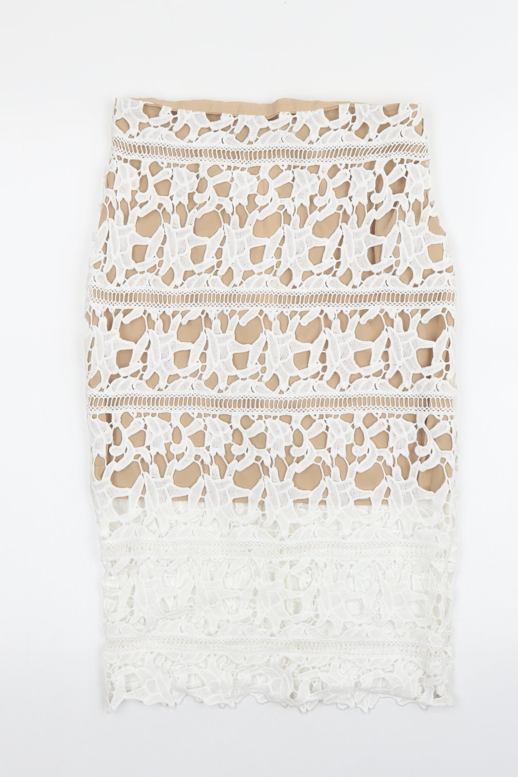 New Look Womens White Polyester Straight & Pencil Skirt Size 8 Zip - Lace detail