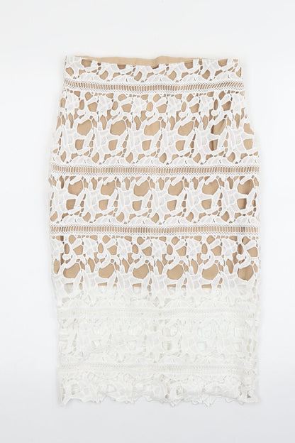 New Look Womens White Polyester Straight & Pencil Skirt Size 8 Zip - Lace detail