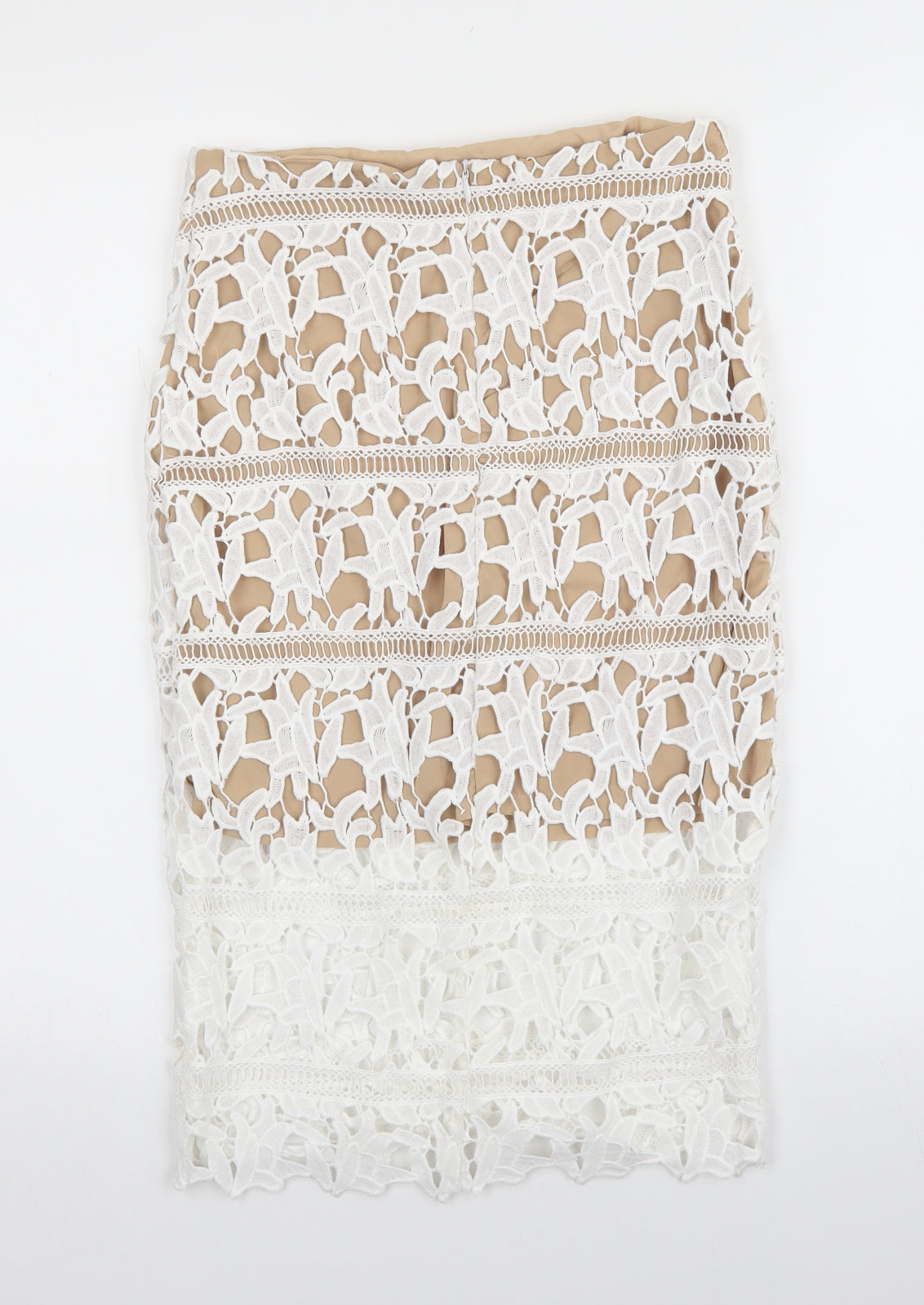 New Look Womens White Polyester Straight & Pencil Skirt Size 8 Zip - Lace detail