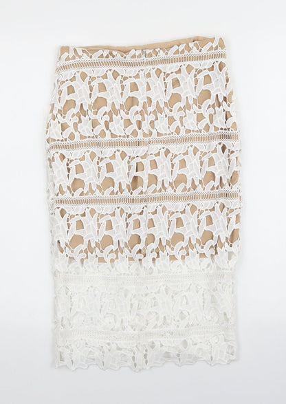 New Look Womens White Polyester Straight & Pencil Skirt Size 8 Zip - Lace detail