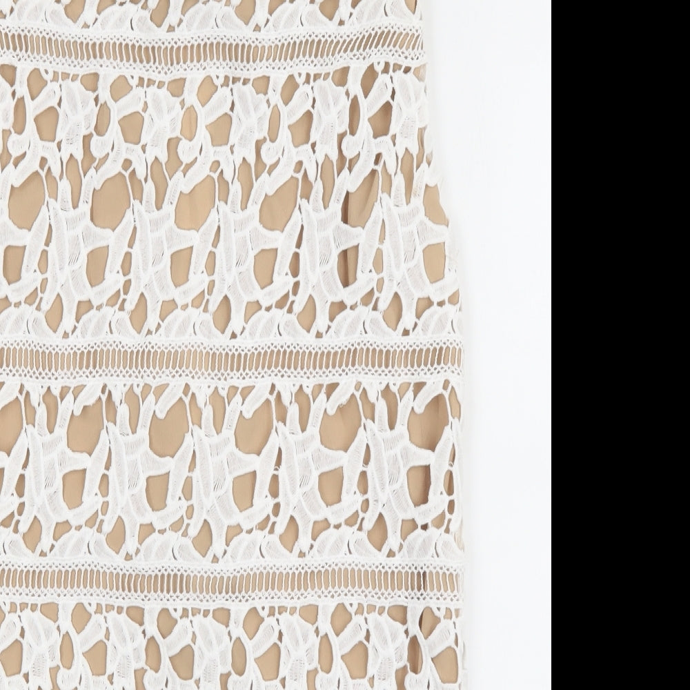 New Look Womens White Polyester Straight & Pencil Skirt Size 8 Zip - Lace detail