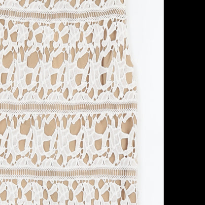 New Look Womens White Polyester Straight & Pencil Skirt Size 8 Zip - Lace detail