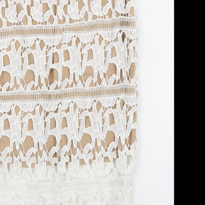 New Look Womens White Polyester Straight & Pencil Skirt Size 8 Zip - Lace detail