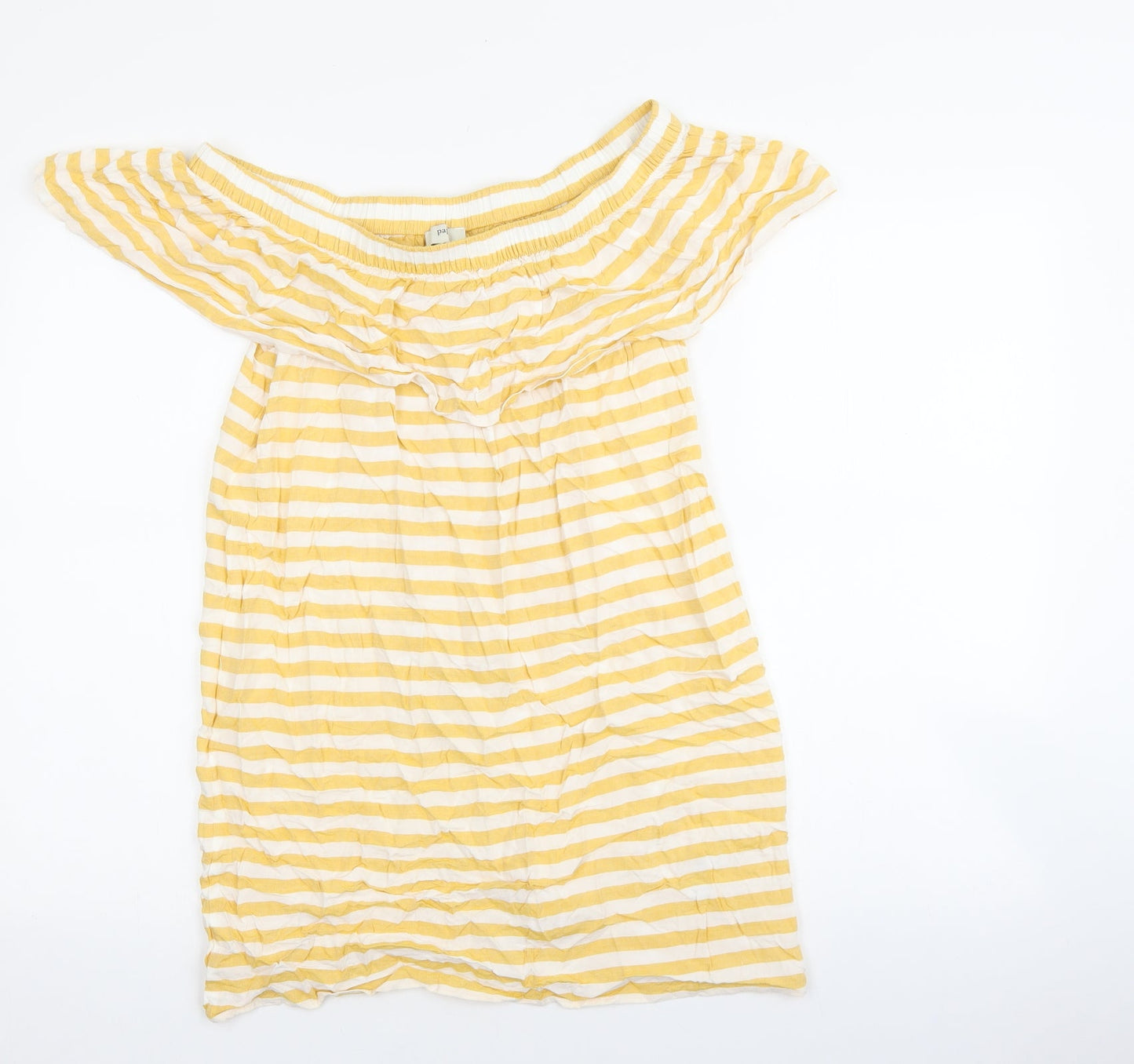 Papaya Womens Yellow Striped Viscose Mini Size 8 Off the Shoulder Pullover