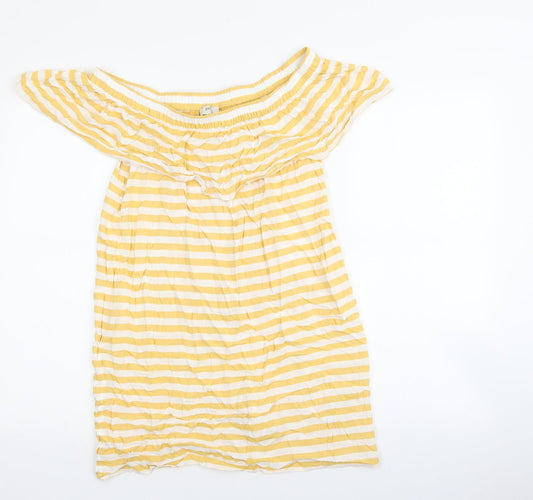Papaya Womens Yellow Striped Viscose Mini Size 8 Off the Shoulder Pullover