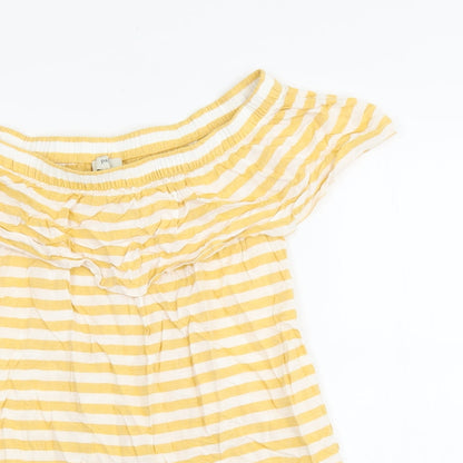 Papaya Womens Yellow Striped Viscose Mini Size 8 Off the Shoulder Pullover