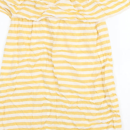 Papaya Womens Yellow Striped Viscose Mini Size 8 Off the Shoulder Pullover