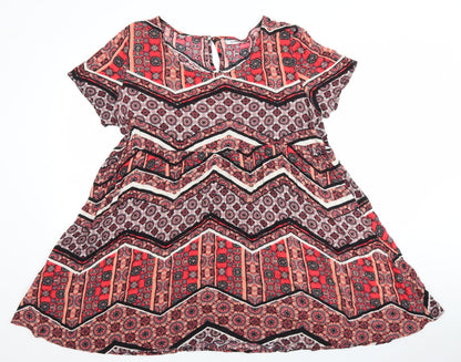 Glamorous Womens Multicoloured Fair Isle Viscose Basic Blouse Size M Round Neck