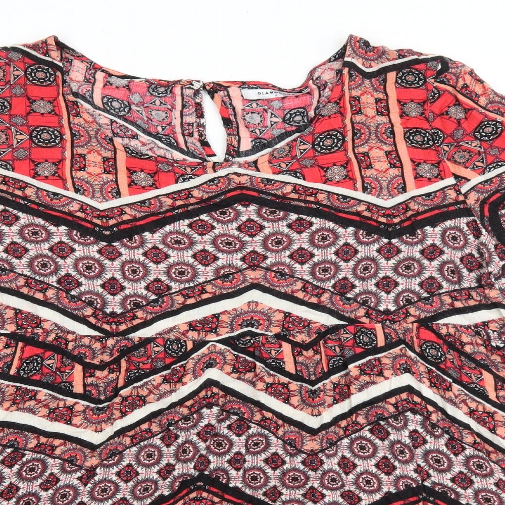 Glamorous Womens Multicoloured Fair Isle Viscose Basic Blouse Size M Round Neck