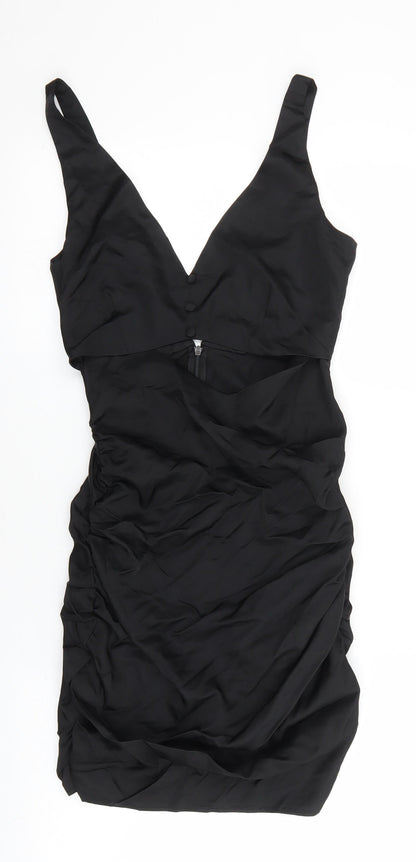 Zara Womens Black Polyester Mini Size XS V-Neck Zip