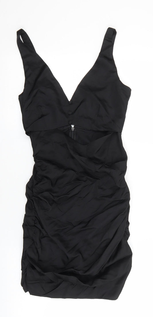 Zara Womens Black Polyester Mini Size XS V-Neck Zip