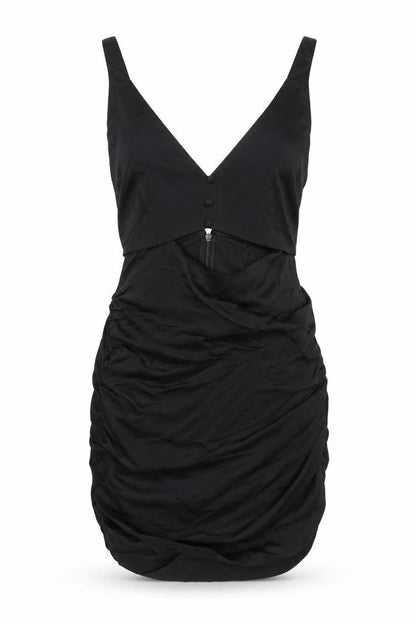 Zara Womens Black Polyester Mini Size XS V-Neck Zip