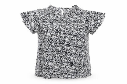 Mila Moda Womens Black Floral Viscose Basic Blouse Size M Round Neck