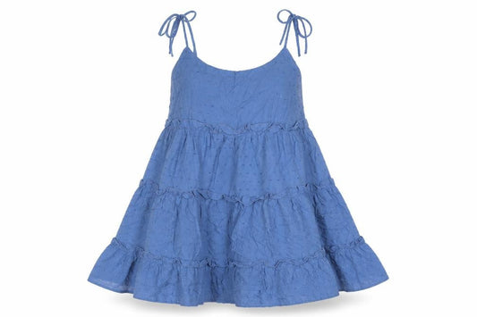 SheIn Womens Blue Viscose Trapeze & Swing Size S Round Neck Tie - Tiered