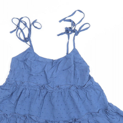 SheIn Womens Blue Viscose Trapeze & Swing Size S Round Neck Tie - Tiered