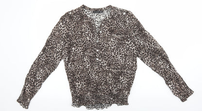 Atmosphere Womens Brown Animal Print Polyester Basic Blouse Size 8 V-Neck - Leopard Print