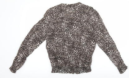 Atmosphere Womens Brown Animal Print Polyester Basic Blouse Size 8 V-Neck - Leopard Print