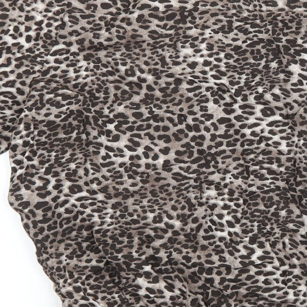 Atmosphere Womens Brown Animal Print Polyester Basic Blouse Size 8 V-Neck - Leopard Print
