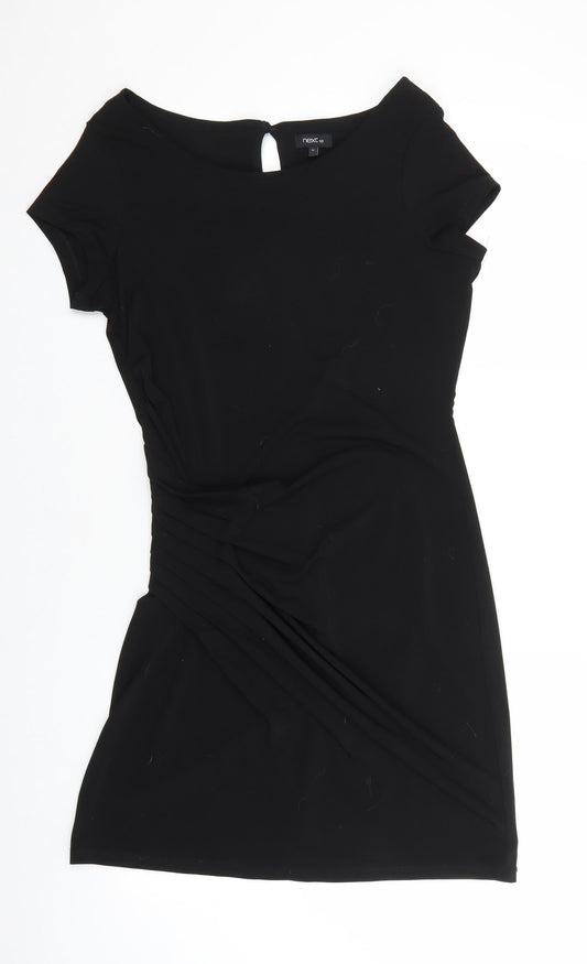 NEXT Womens Black Polyester Mini Size 10 Boat Neck Button