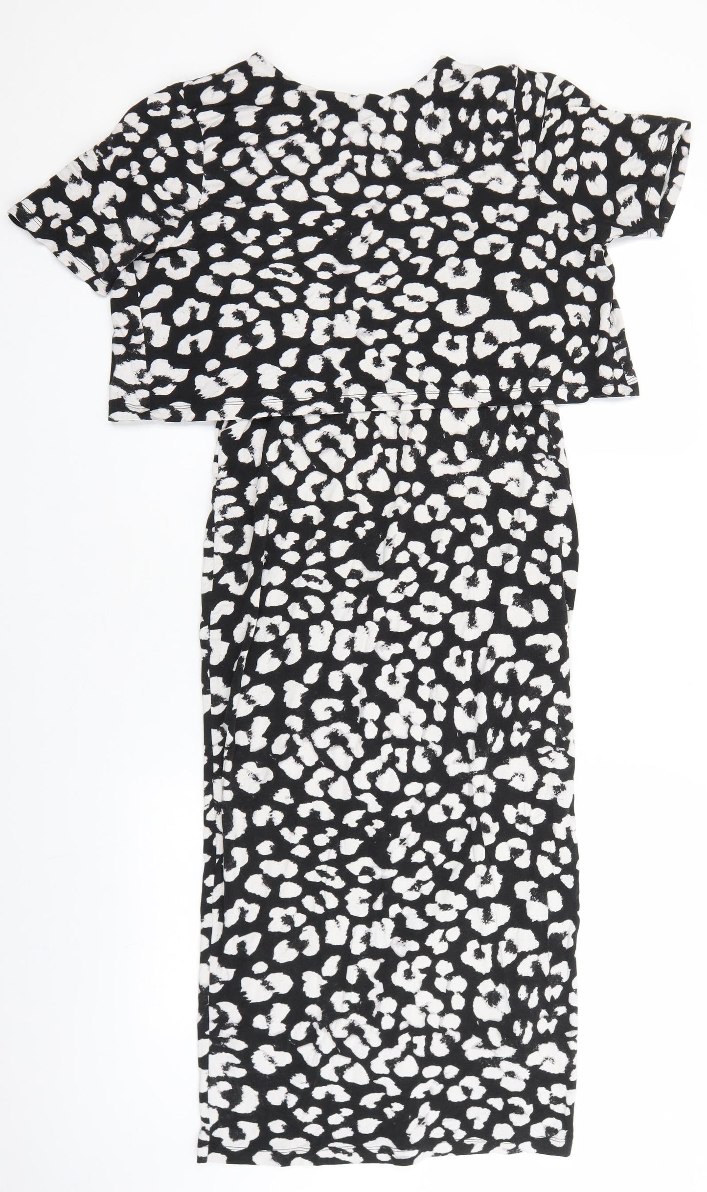 ASOS Womens Black Geometric Viscose Pencil Dress Size 10 Round Neck Pullover
