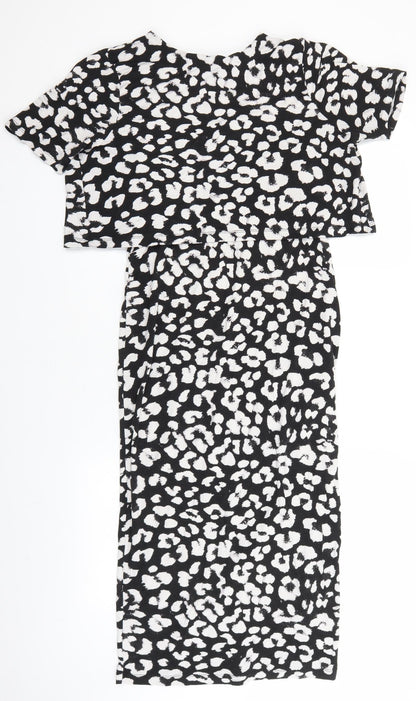 ASOS Womens Black Geometric Viscose Pencil Dress Size 10 Round Neck Pullover
