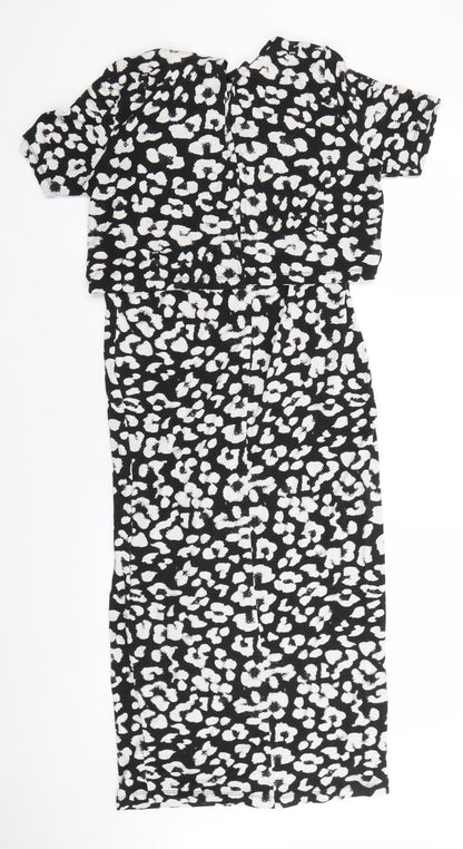 ASOS Womens Black Geometric Viscose Pencil Dress Size 10 Round Neck Pullover