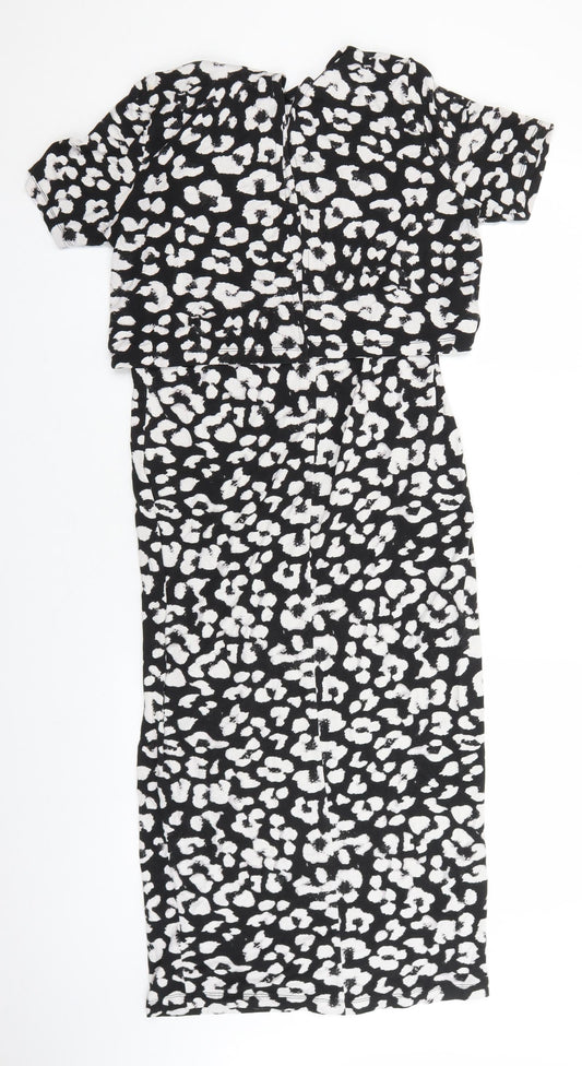 ASOS Womens Black Geometric Viscose Pencil Dress Size 10 Round Neck Pullover