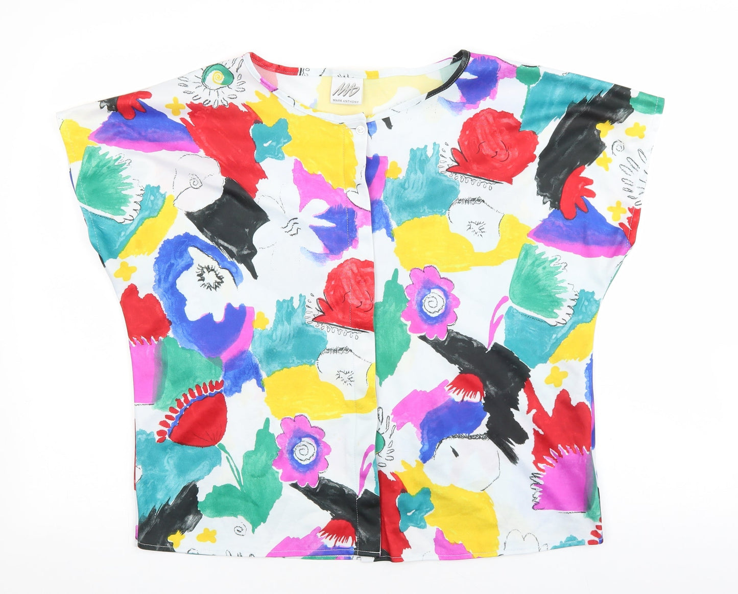 Mark Anthony Womens Multicoloured Geometric Polyester Basic Blouse Size 44 Boat Neck
