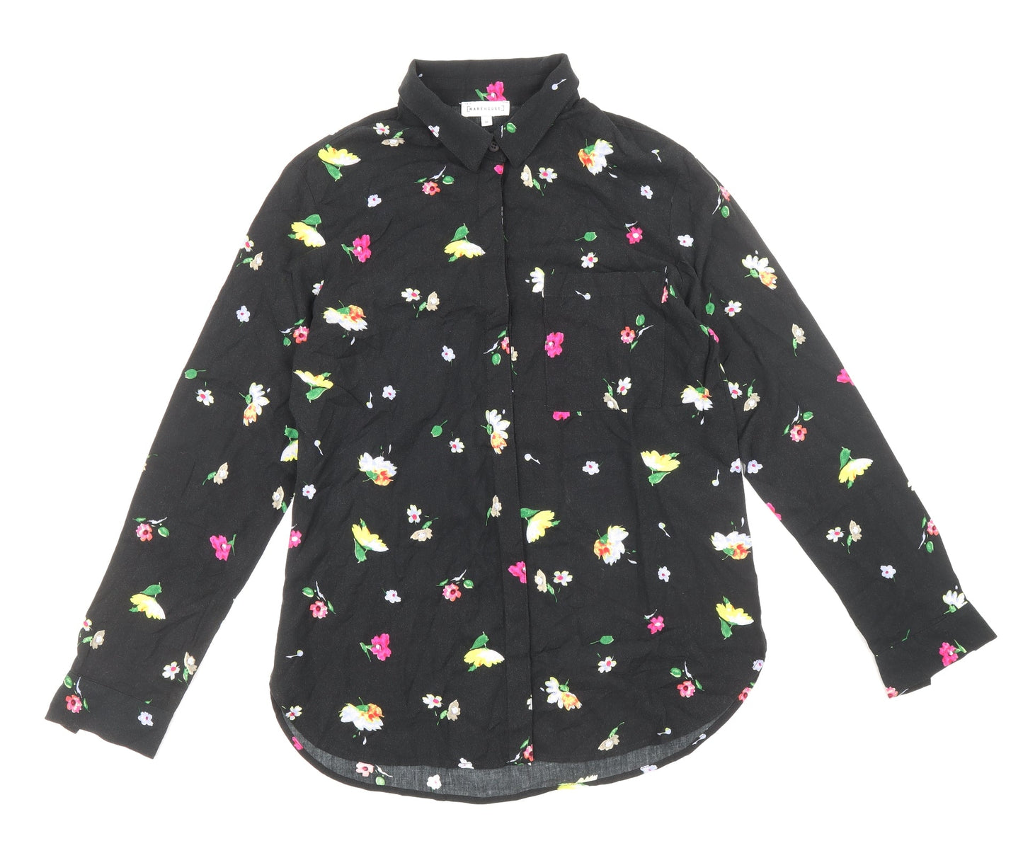 Womens UK Size 10 Warehouse Black Basic Button-Up