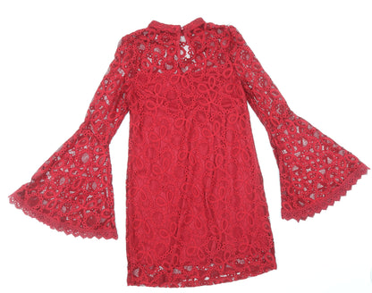 Missguided Womens Red Polyester Mini Size 6 Roll Neck Button - Voluminous Sleeves