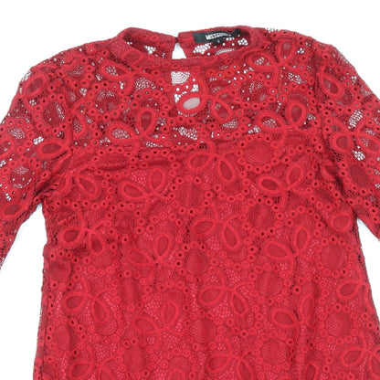 Missguided Womens Red Polyester Mini Size 6 Roll Neck Button - Voluminous Sleeves